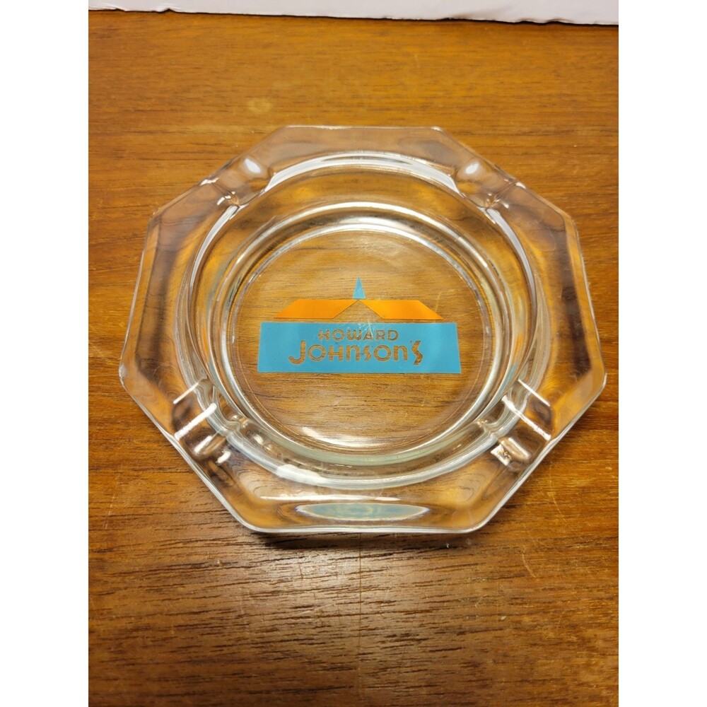 Vintage Howard Johnson's Clear Glass Octagon Ashtray Retro Hotel Memorabilia